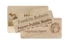 wooden logo name tags