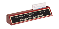 2" x 10" Rosewood Desk Wedge Name Plate with Business Card Holder With Logo