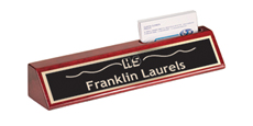 2" x 10" Rosewood Desk Wedge Name Plate with Business Card Holder with Logo