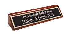 2" x 10" Rosewood Desk Wedge Name Plate with Logo