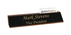 2" x 10" Walnut Desk Wedge Name Plate with Business Card Holder