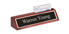 2" x 8" Rosewood Desk Wedge Name Plate with Business Card Holder