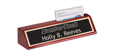 2" x 8" Rosewood Desk Wedge Name Plate with Business Card Holder With Logo