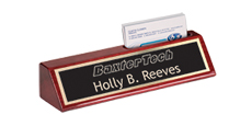 2" x 8" Rosewood Desk Wedge Name Plate with Business Card Holder with Logo