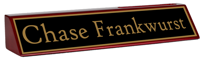 2 x 10 Rosewood Desk Name Plate with Business Card Holder